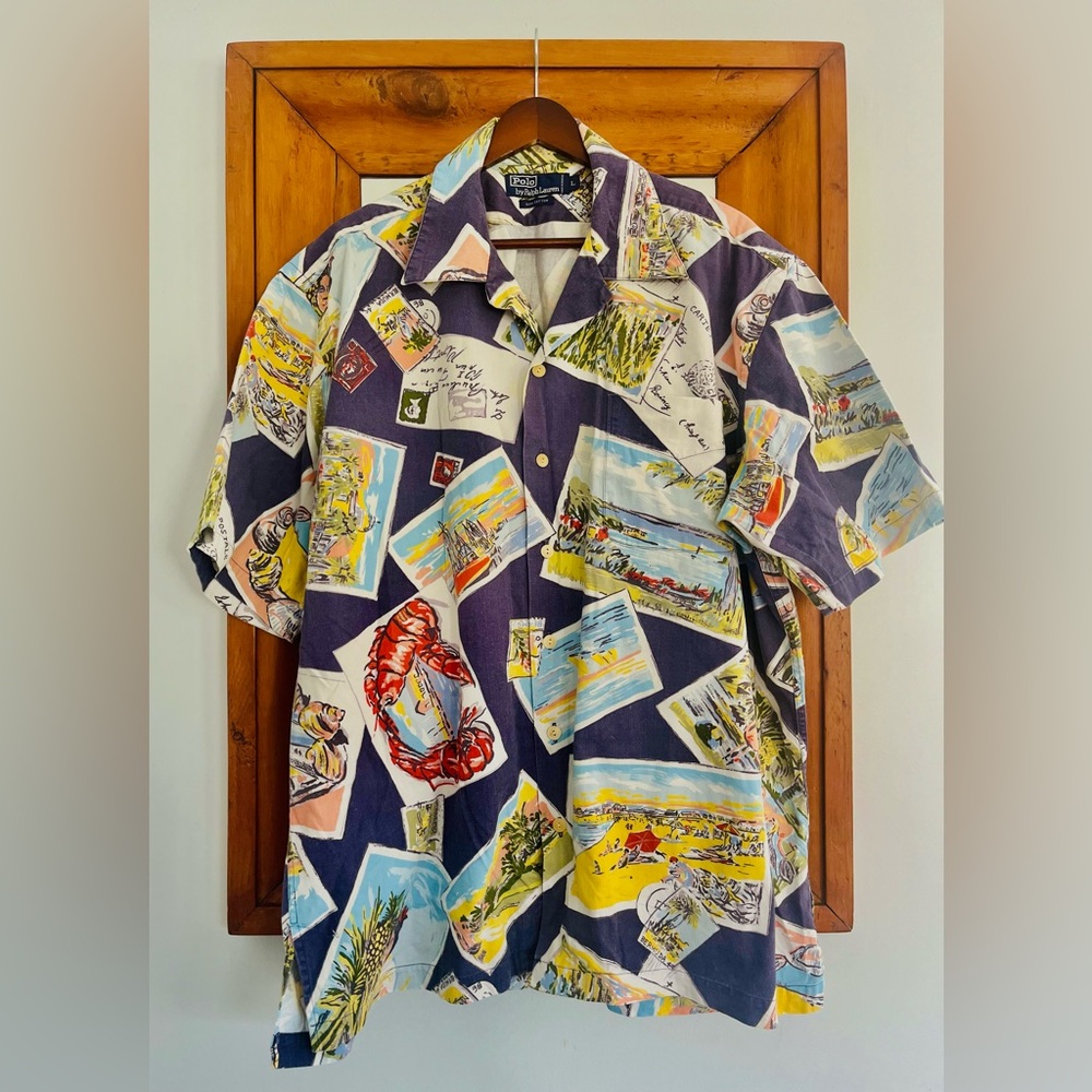 1990s Vintage Ralph Lauren Cotton Postcard Series Button Down Shirt